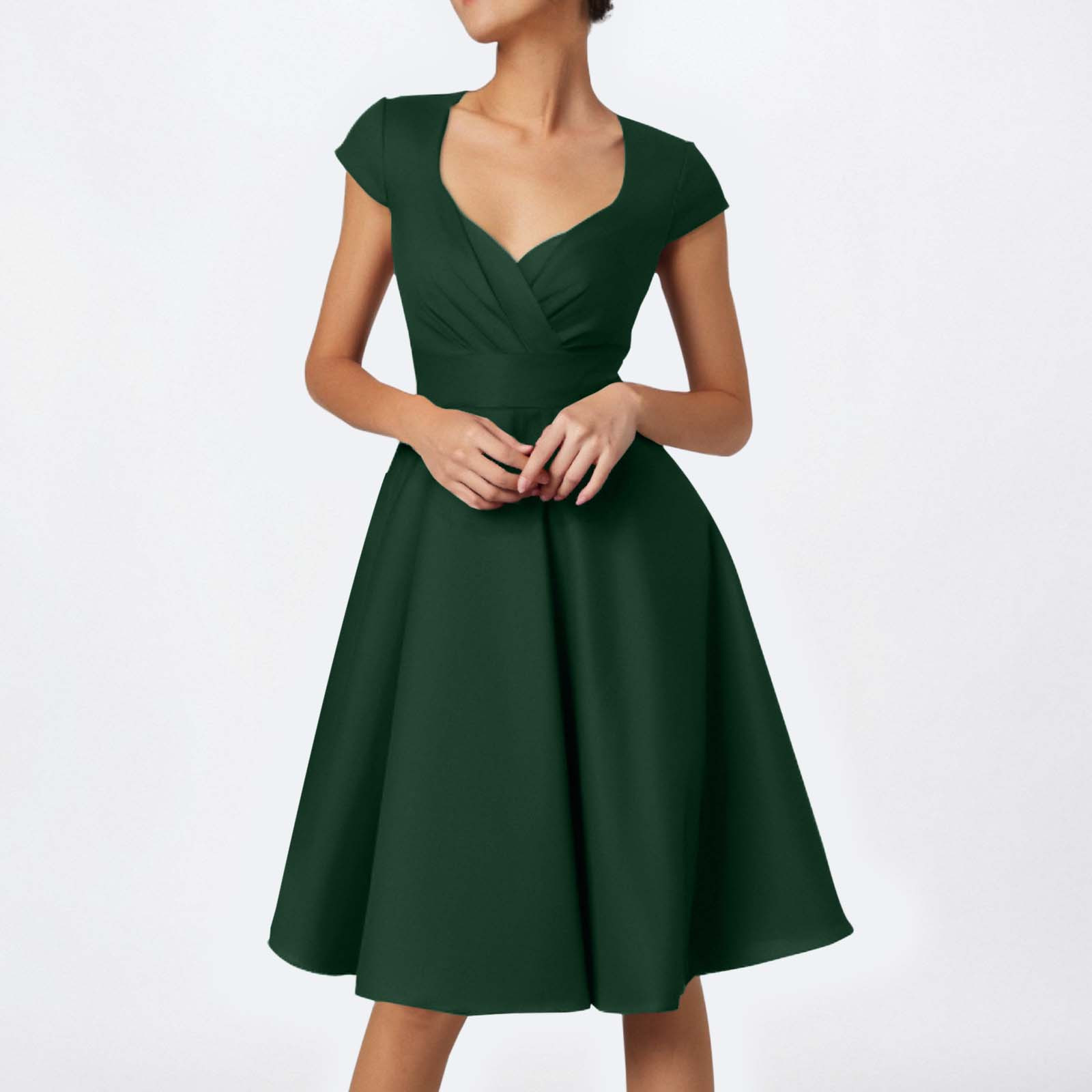 thumbnail image 2 of Vestido retro de fiesta liso para mujer: diseño informal de corte A, cintura alta para diversas ocasiones, tallas S-XXL., 2 of 5